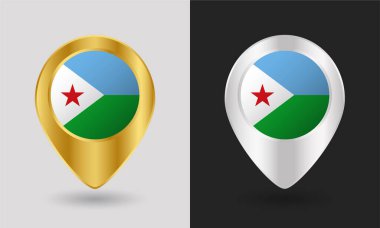 Altın ve Gümüş Cibuti Bayrak Haritası Pin Simgesi