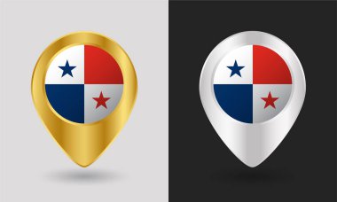 Altın ve Gümüş Panama Bayrak Haritası Pin Simgesi