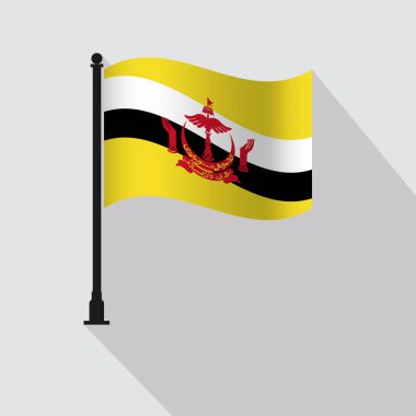 Brunei Dalgalanan Bayrak Kutbu Vektör İllüstrasyonu