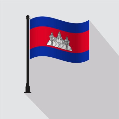 Kamboçya Dalgalanan Bayrak Kutbu Vektör İllüstrasyonu