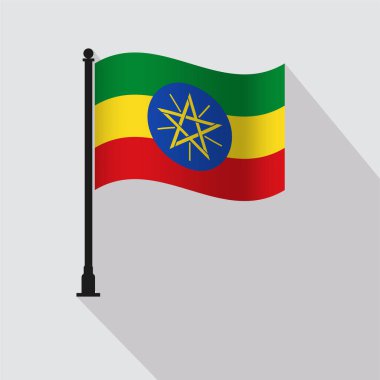 Etiyopya Dalgalanan Bayrak Kutbu Vektör İllüstrasyonu