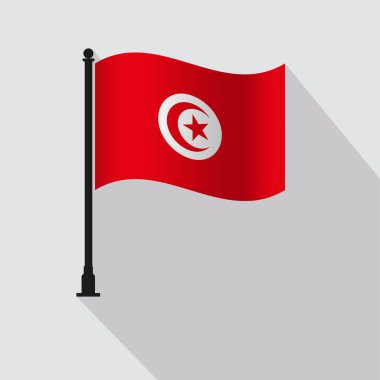 Tunus Ulusal Dalgalanan Bayrak Kutbu Vektör İllüstrasyonu