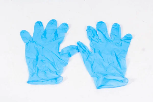 Синие Перчатки Защиты Здоровья Изолированы Белом Фоне Медицинские Нитрильные Перчатки — стоковое фото