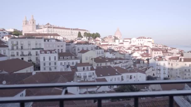 Vue Sur Vieille Ville Lisbonne Depuis Belvédère Santa Lucia Dans — Video