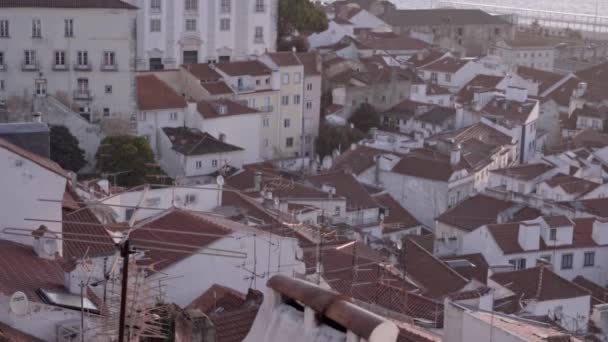 Widok Kościoła Lizbonie Stare Miasto Santa Lucia Oglądać Czasie Wschodu — Wideo stockowe