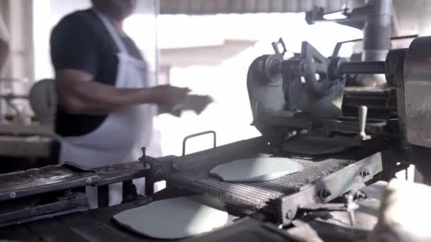 Adult Man Working His Son Producing Blue Corn Tortillas Nixtamall — Vídeos de Stock