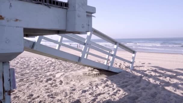 Coastguard Cabin Santa Monica Beach People Walking Background Concept Los — 비디오