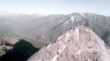 Aerial drone view of Moro Rock and staircase in the giant forest of Sequoia National Park, California. Concept of Natural Protected Park