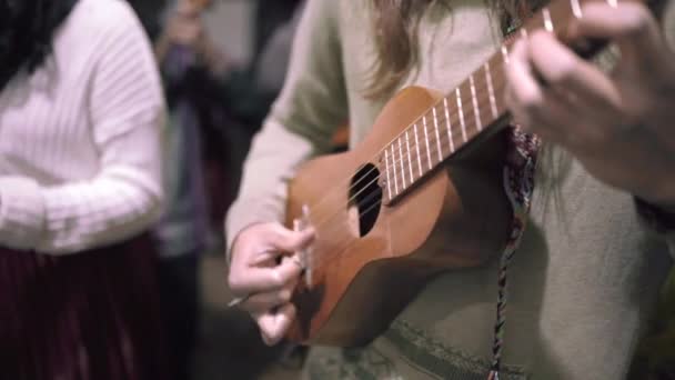 Мексиканский Музыкант Играющий Джарана Гитаре Время Традиционной Музыкальной Джем Сессии — стоковое видео