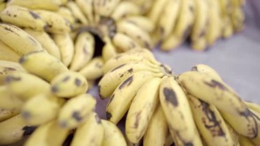 Meksika 'daki bir markette bazı muzlar sergileniyor. Geleneksel Meksika pazarında güzel dağıtım kavramı.
