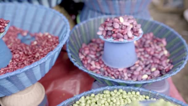Some Purple Red Beans Being Displayed Mexican Street Market Stall — Stock Video
