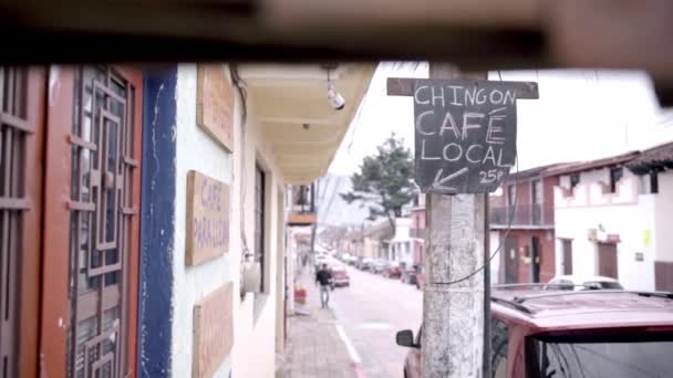 Śmieszny Meksykański Znak Kawiarni Wskazuje Wejście Pojęcie Meksykańskiego Małego Przedsiębiorstwa — Wideo stockowe
