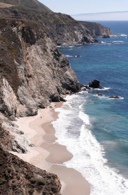 A wide landscape view of a beach in the coast of California. Concept of coast road trip