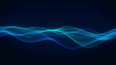 Karanlık Çevrede Gelecekçi Mavi Dalga Teknoloji Animasyonu. Pürüzsüz akan ve dinamik dijital dalga formları. Teknoloji temalı arka planlar ve sunumlar için ideal.