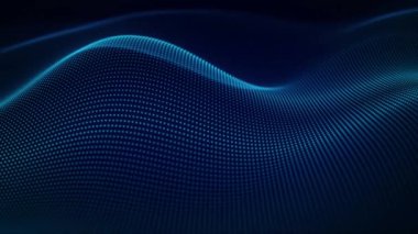 Noktalı Şebeke ile Güzel Mavi Dalga Teknolojisi Arkaplanı. Video, mavi renk şemasında pürüzsüz, dalgalı bir nokta şemasına sahip, gelecekçi, dijital bir ortam yaratıyor. İş dijital görüntülerinde bir arkaplan olarak döngülemek için mükemmel.