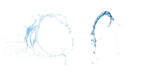 透明的蓝色水花和波纹与水滴 液体飞溅液 现实的 孤立的 透明的冷饮 透明的水掉落或充满气泡 — 图库照片