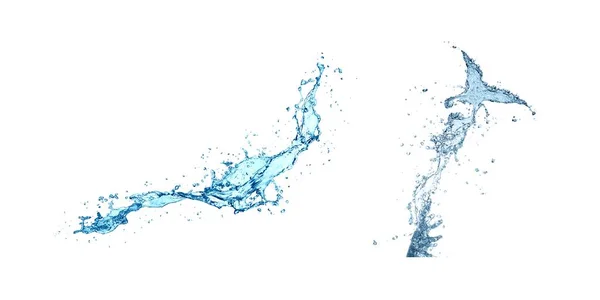 透明的蓝色水花和波纹与水滴 液体飞溅液 现实的 孤立的 透明的冷饮 透明的水掉落或充满气泡 — 图库照片