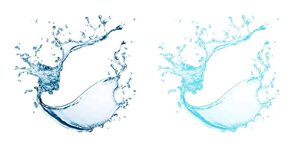 透明なブルーウォータースプラッシュと滴でリップ 液体は滴と液体を飛ばします 現実的な隔離された 透明な涼しい飲み物 空気泡と落ちるか または注ぐ透明な水 — ストック写真