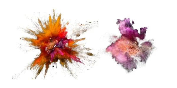 Holi Glänzende Farbe Farbpulver Festival Explosion Platzte Isoliert Weißen Hintergrund — Stockfoto