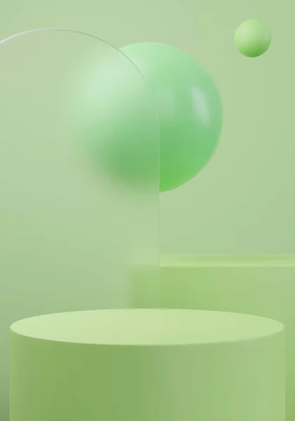 Zielony Produkt Wyświetlacz Podium Szkło Mróz Kulki Prezentacji Kosmetycznej Renderowania — Zdjęcie stockowe