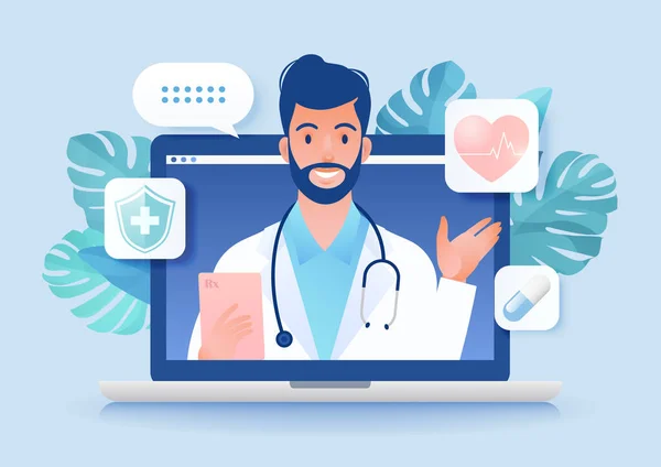 Τηλεϊατρική Έννοια Διανυσματική Απεικόνιση Κλήση Βίντεο Ασθενούς Για Δείτε Γιατρό — Διανυσματικό Αρχείο