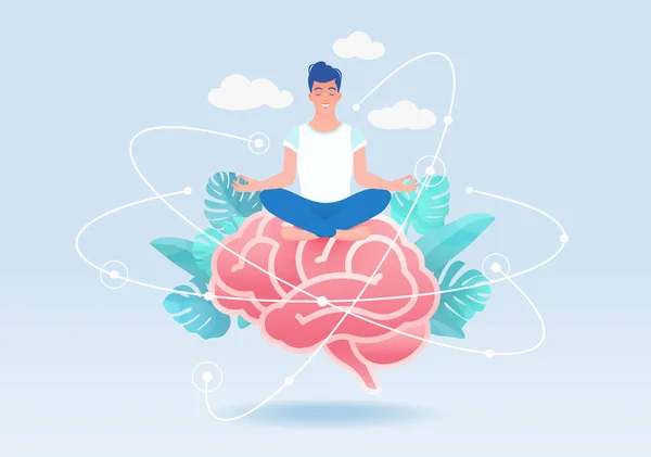 Člověk Meditující Lotosu Pózuje Mozku Vektorová Ilustrace Stock Ilustrace