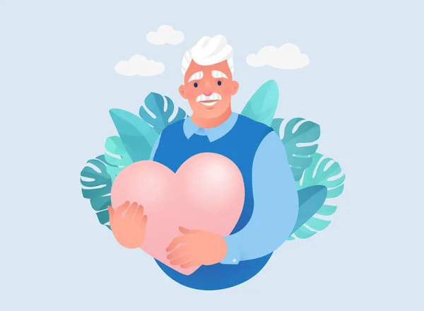 Vektorová Ilustrace Staršího Muže Držícího Velké Srdce Zdravotnictví Medicína Koncepce Vektorová Grafika