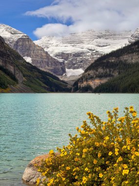 Sonbaharda ünlü Louise Gölü. Banff Ulusal Parkı Alberta, Kanada.