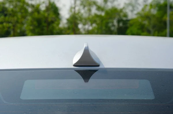 Selective Focus Picture Shark Fin Radio Antenna Car Roof — Stock Photo, Image