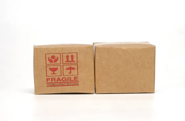 Picture Courier Boxes Empty Fragile Please Handle Care Sign — Stock Photo, Image