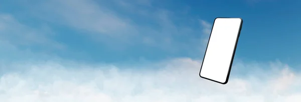 Concept Van Mobiele Telefoon Zweven Wolken Met Wit Scherm Eenvoudige — Stockfoto