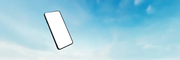 Bulutlarda süzülen beyaz ekran cep telefonu konsepti - kolay modifikasyon