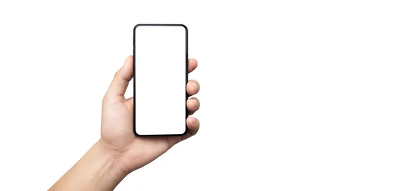 Concept Telefon Komórkowy Dłoni Białym Tłem Łatwa Modyfikacja — Zdjęcie stockowe