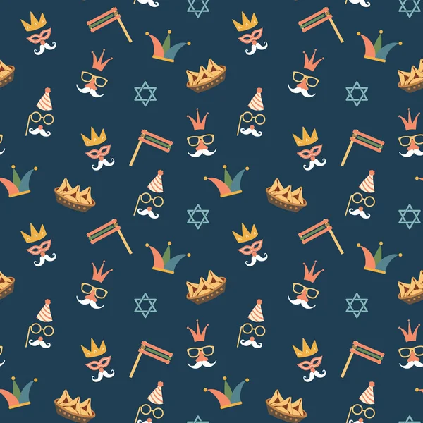 Purim Seamless Pattern Traditional Jewish Holiday Background Vector Illustration — Stock Vector