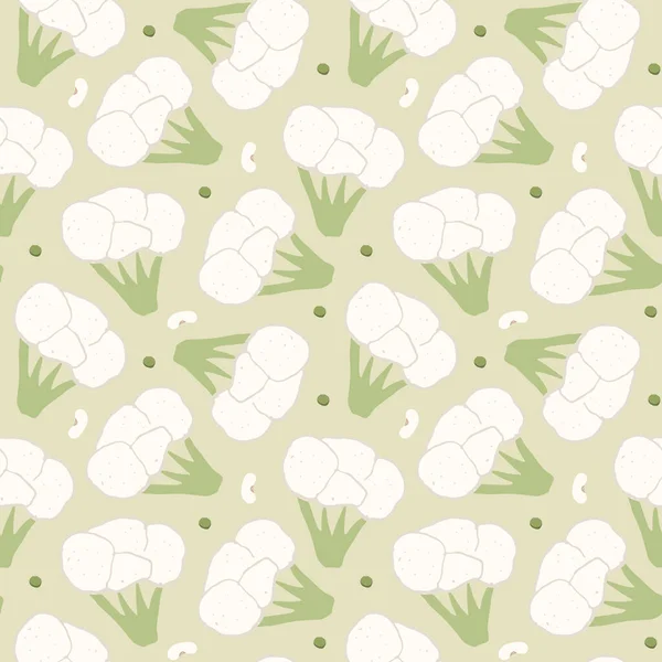 Broccoli Cauliflower Vegetables Seamless Pattern Vegetarian Healthy Bio Food Background — Stock Vector