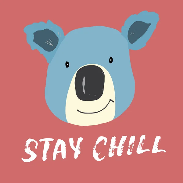 Cute Koala Lettering Stay Chill Cartoon Animal Baby Children Print — Vetor de Stock