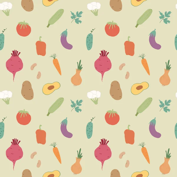 Vegetables Seamless Pattern Vegetarian Healthy Bio Food Background Vegan Organic — Vettoriale Stock