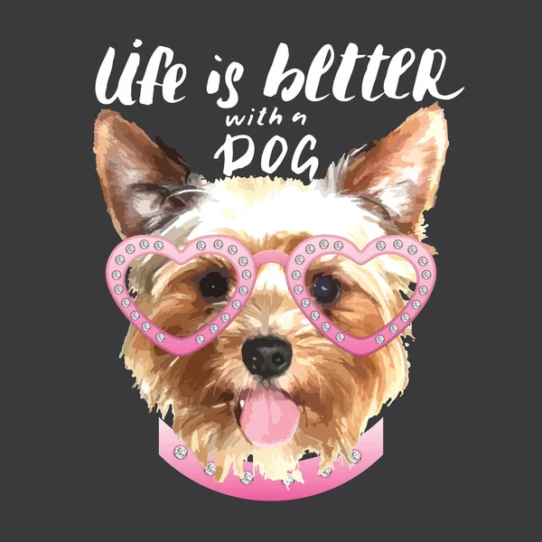 Yorkshire Terrier Portrait Cute Dog Lettering Quote Vector Illustration — Wektor stockowy
