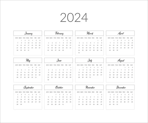 2024 Year Calendar Template Vector Illustration — Stock Vector
