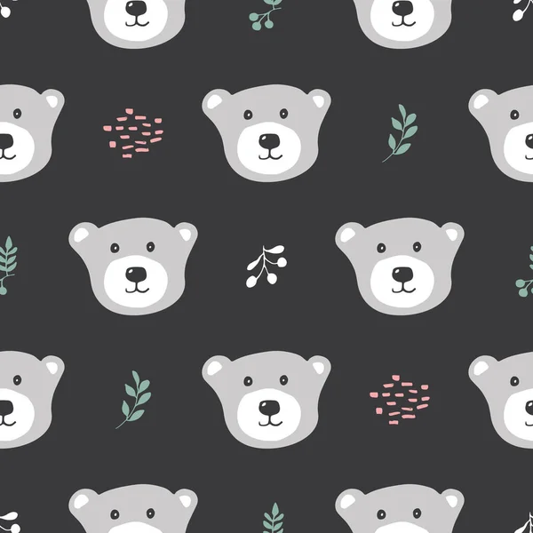 Cute Bear Seamless Pattern Cartoon Animals Forest Background Vector Illustration — Vetor de Stock