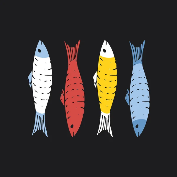 Fish Set Cartoon Fish Sketch Doodle Vector Illustration — Stock Vector
