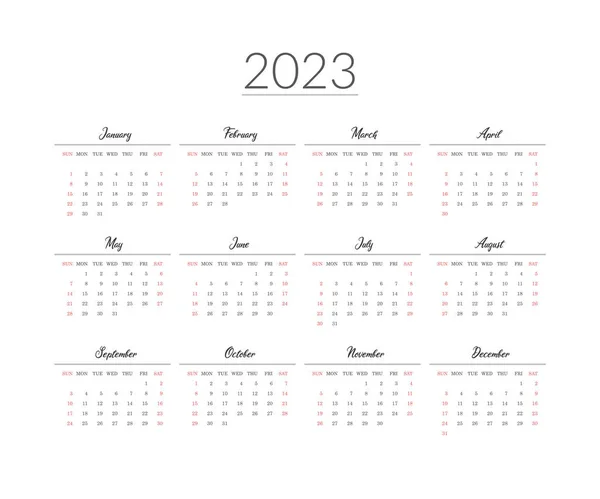 2023 Year Calendar Template Vector Illustration — Stockvector