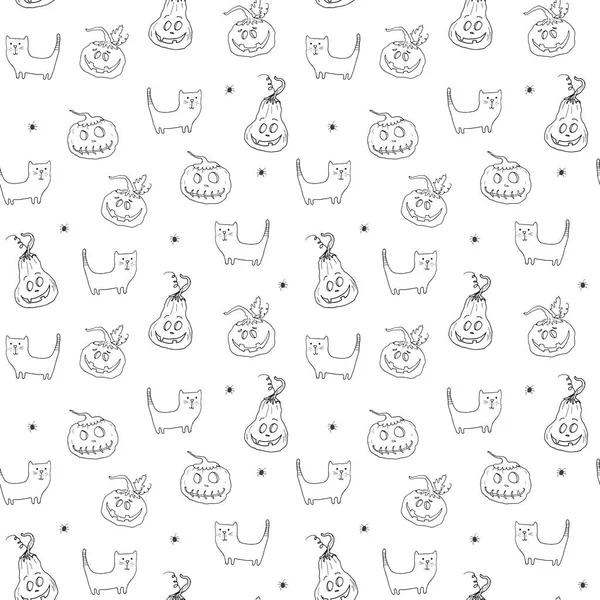 Halloween Seamless Pattern Design Cute Cartoon Elements Holiday Background Vector — Stok Vektör