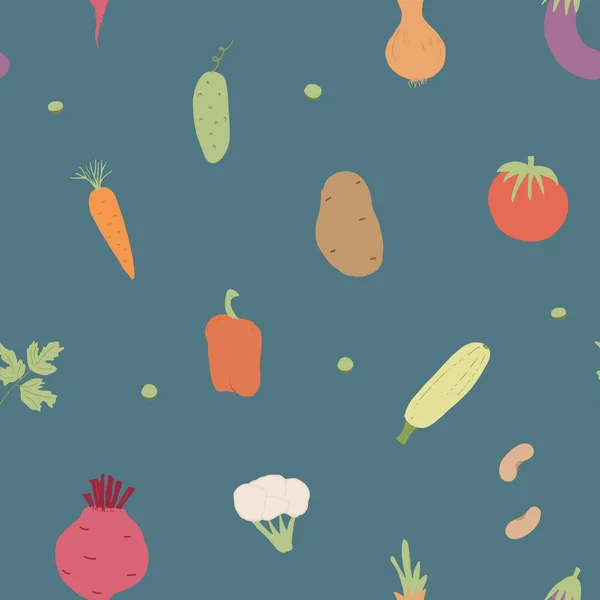 Vegetables Seamless Pattern Vegetarian Healthy Bio Food Background Vegan Organic — Διανυσματικό Αρχείο