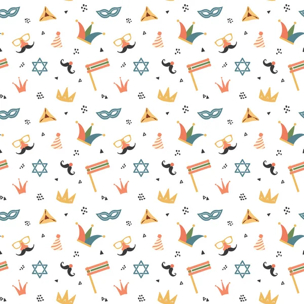 Purim Seamless Pattern Traditional Jewish Holiday Background Vector Illustration — Stock Vector