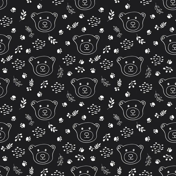 Cute Bear Seamless Pattern Cartoon Animals Forest Background Vector Illustration — Stockvektor