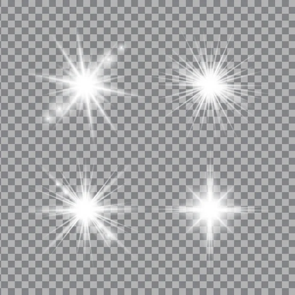 White Light Glow Effect Light Rays Set Radiant Flash Lens — Stockvector