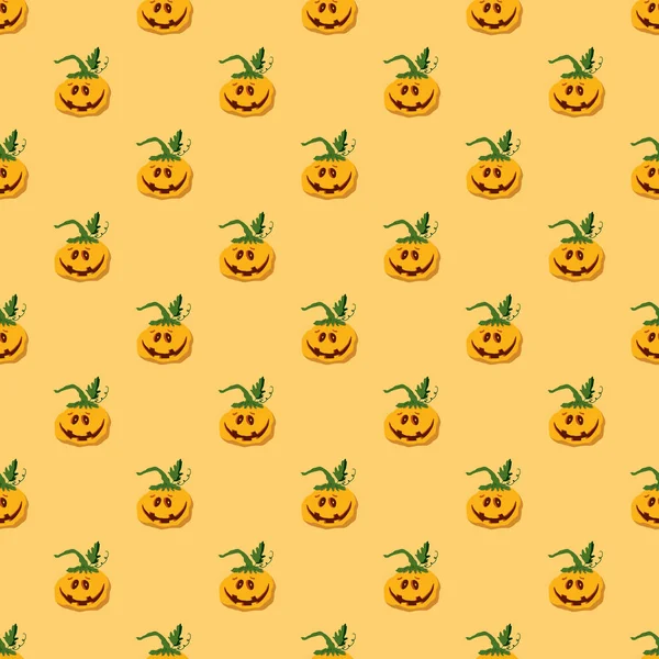 Halloween Pumpkin Seamless Pattern Cute Cartoon Pumpkins Holiday Background Design — Vetor de Stock