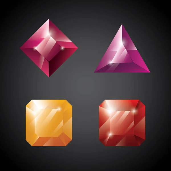 Gems Jewels Set Precious Stones Diamonds Collection Game Loot Icons — Archivo Imágenes Vectoriales
