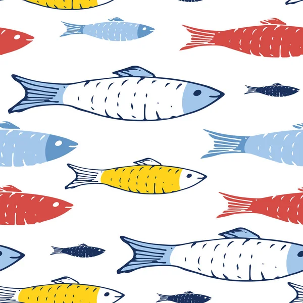 Бесшовный Узор Рыб Карикатура Рыб Векторная Иллюстрация — стоковый вектор